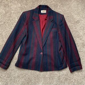 Jeremy Vintage Wool Navy Maroon Striped Women’s Blazer Size 9/10